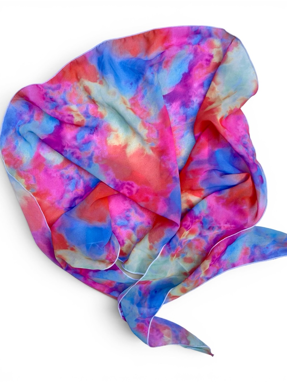 Vintage 80s / 90s Watercolor Tie Dye Oversized Silky Scarf - Bell Curve Shape